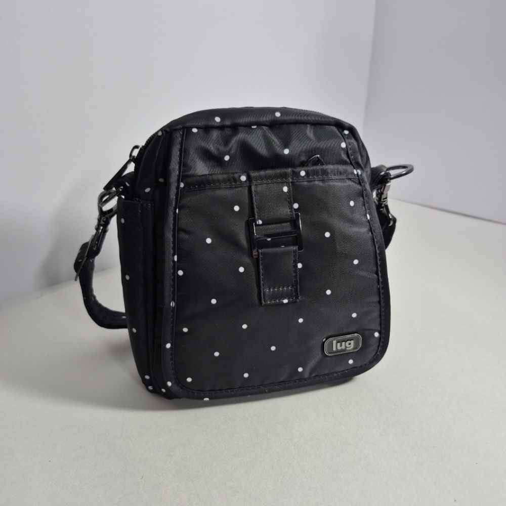 LUG Can Can Black Polka Dot Convertible Crossbody / Belt / Shoulder Bag Purse